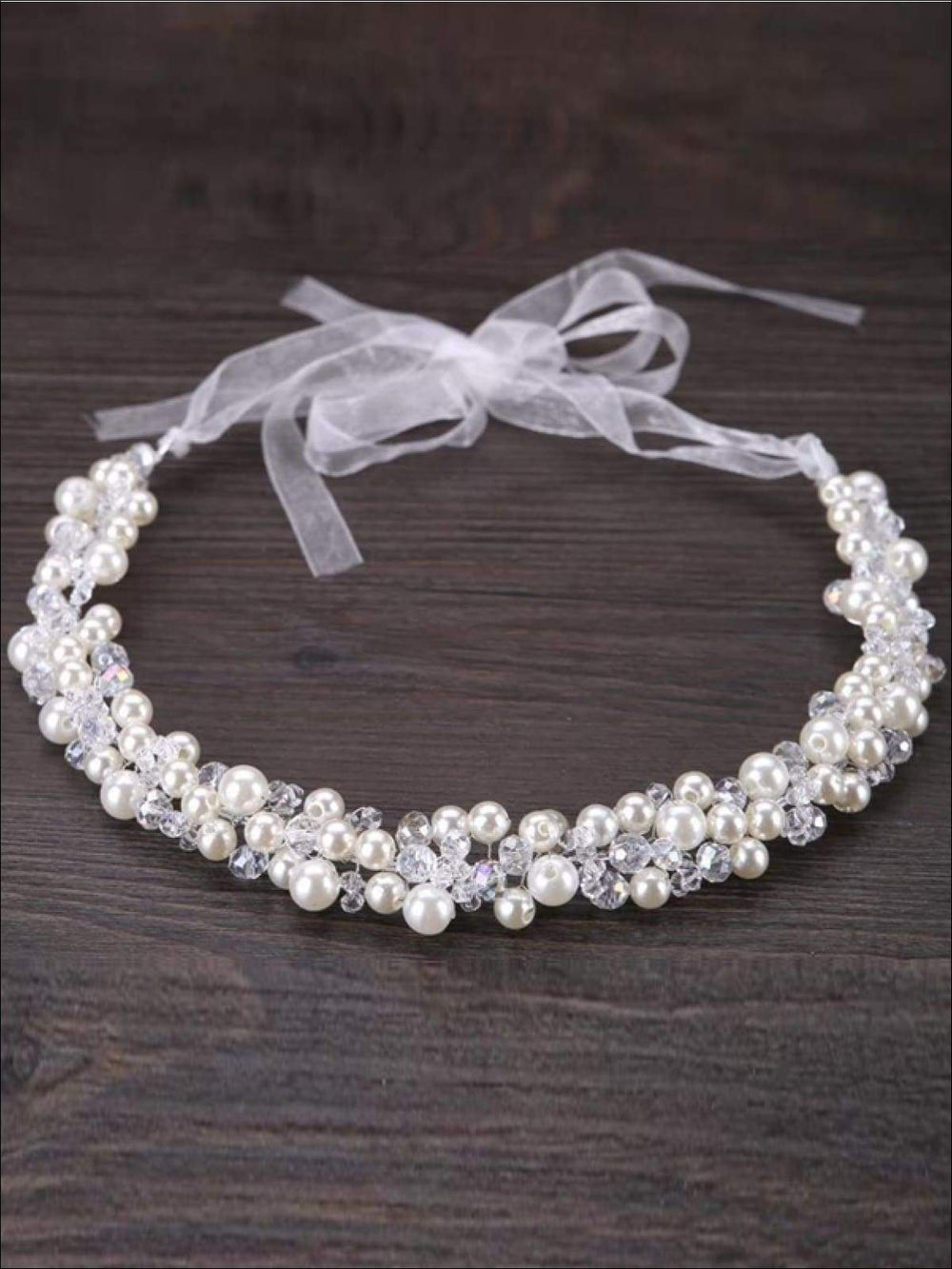 Girls Pearl Clear Crystal Beaded Headband - Hair Accessories