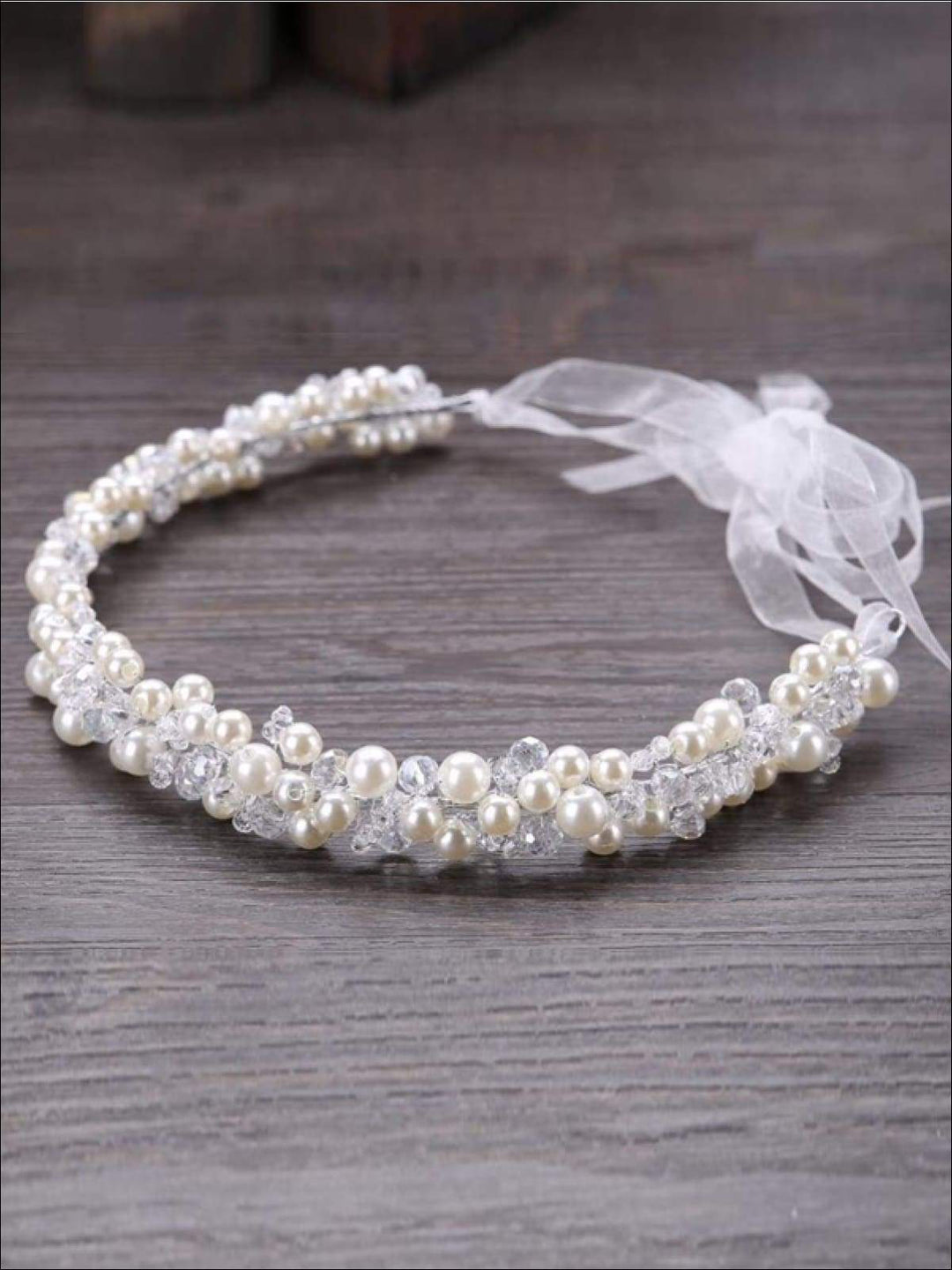 Girls Pearl Clear Crystal Beaded Headband - Hair Accessories