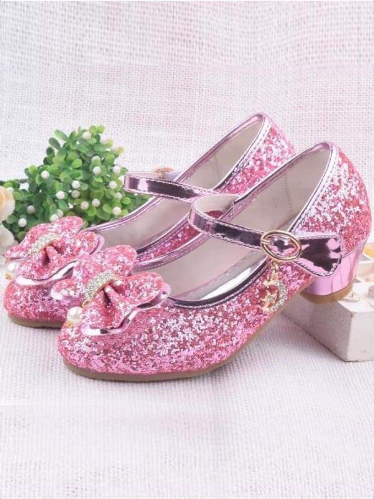 Pearl Embellished Bow Tie Mary Jane Glitter Princess Shoes By Liv and ...