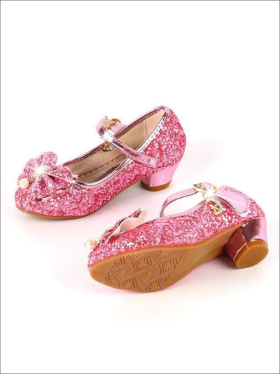 Pearl Embellished Bow Tie Mary Jane Glitter Princess Shoes By Liv and ...