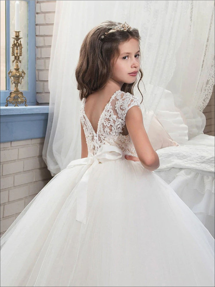 Girls Communion Dresses | Embroidered Bodice Tulle Flower Girl Gown