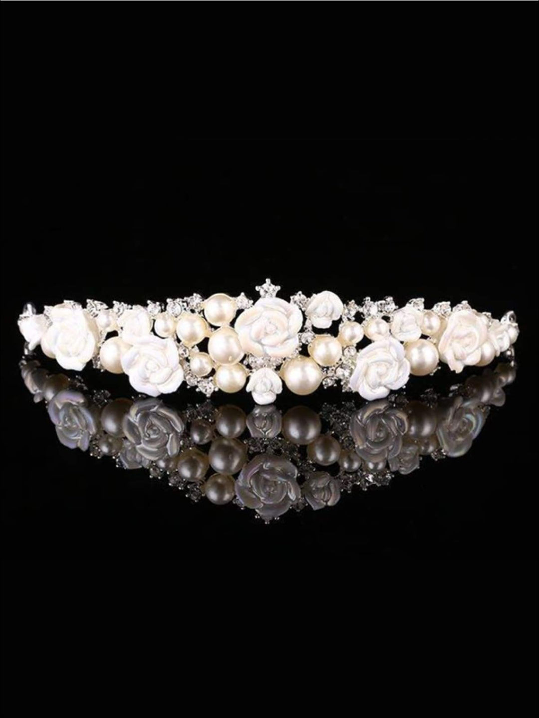 Girls Pearl Rose and Rhinestone Tiara - Hair accessories