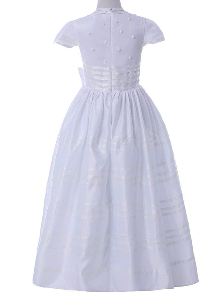 Mia Belle Girls Communion Dresses | Cap Sleeve Pearl Pleated Gown