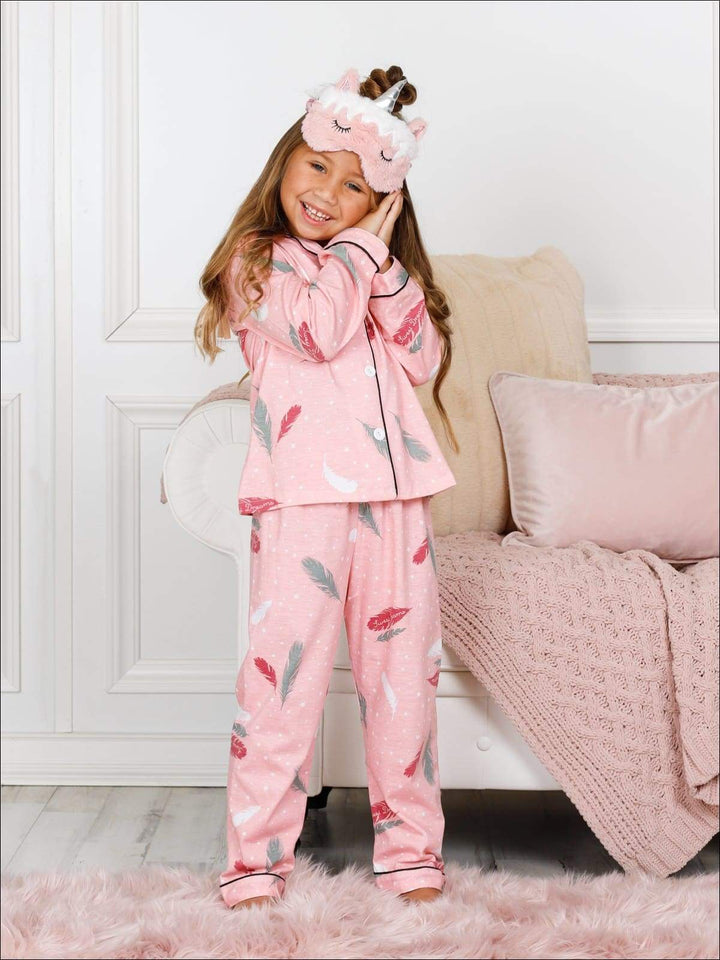 Girls Pink Cotton Embroidered Long Sleeve Pajama Set - Girls Pajama