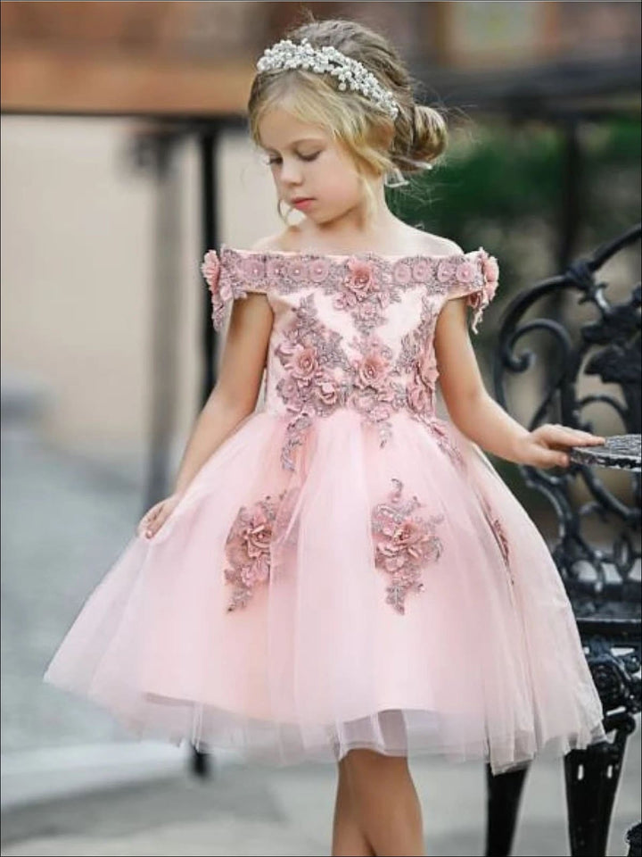 Little Girls Party Dresses | Off Shoulder Embroidered Princess Dress