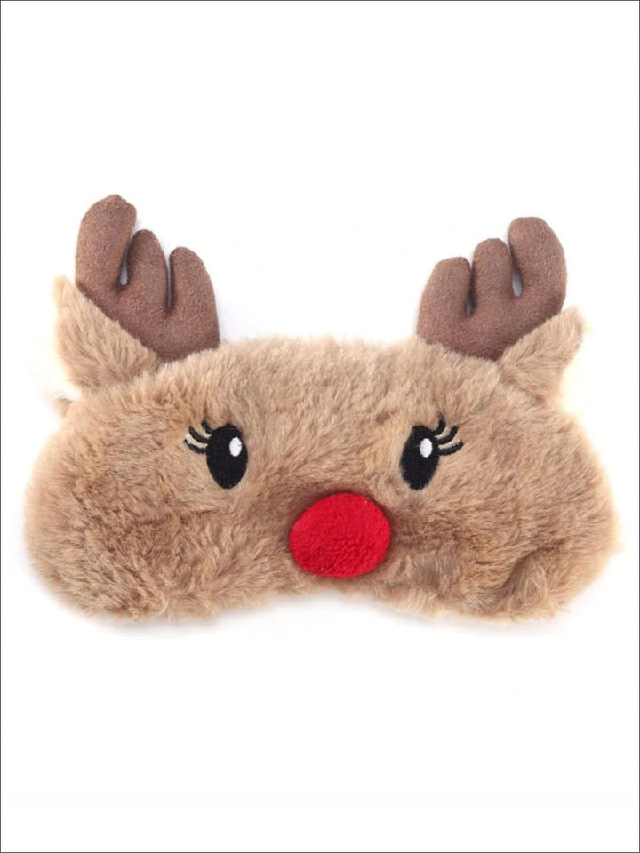 Girls Plush Holiday Animal Eye Mask - Brown - Girls Accessories