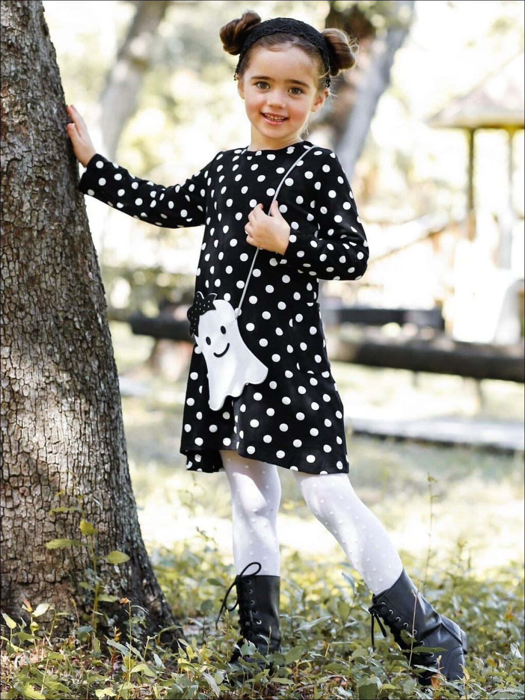 Girls Cute Fall Outfit | Polka Dot Dress & Purse Set - Mia Belle Girls