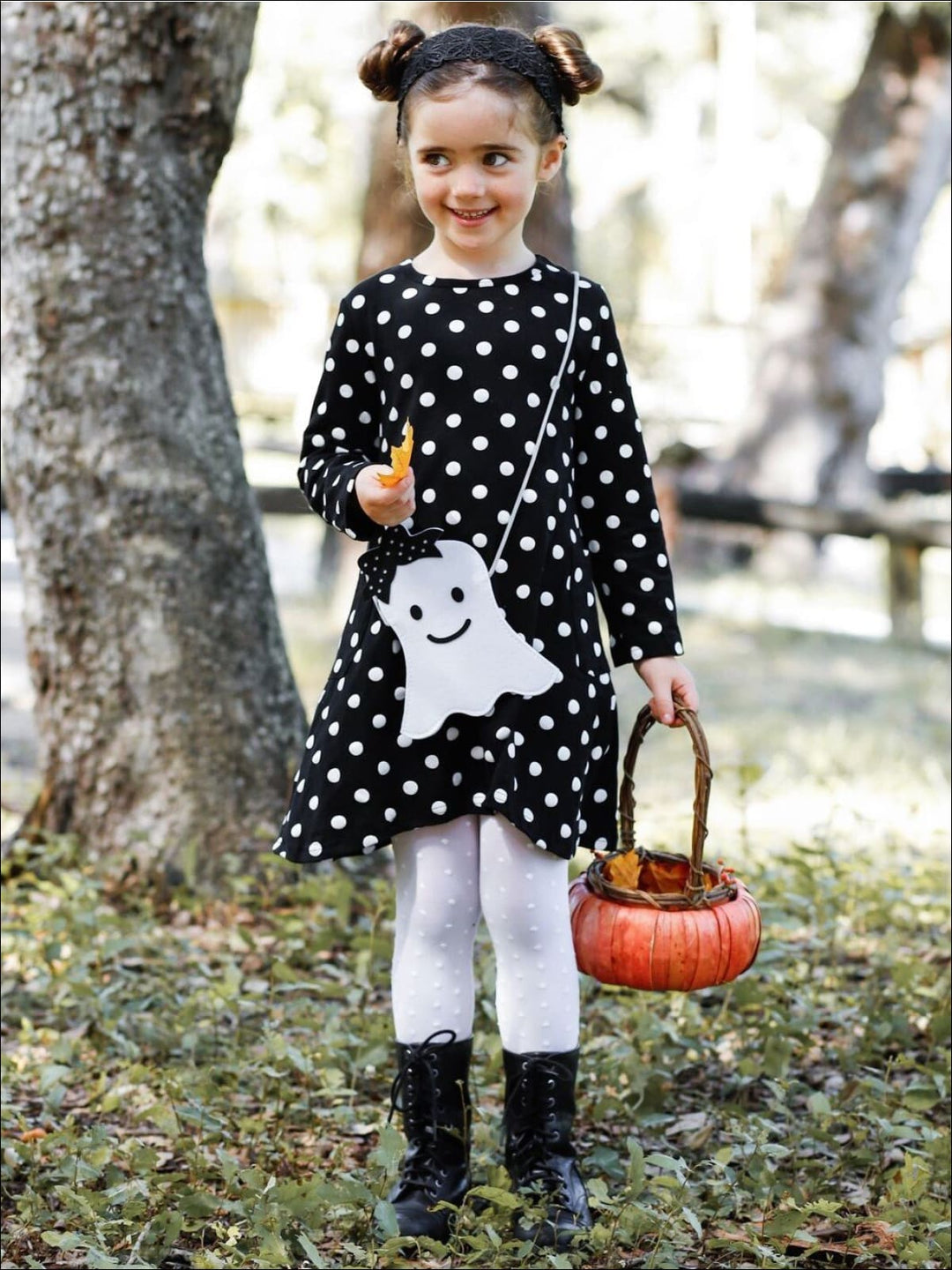 Girls Cute Fall Outfit | Polka Dot Dress & Purse Set - Mia Belle Girls