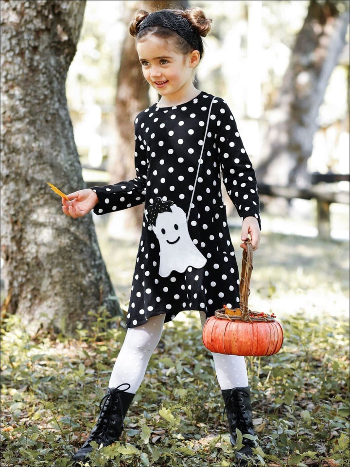 Girls Cute Fall Outfit | Polka Dot Dress & Purse Set - Mia Belle Girls