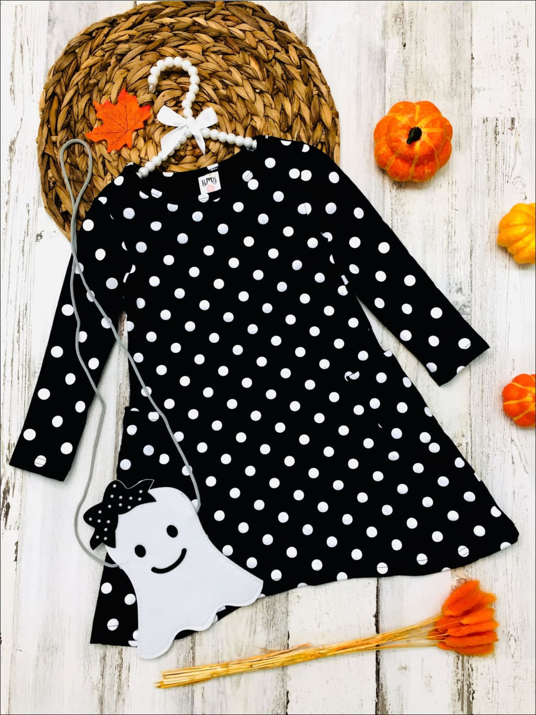 Girls Cute Fall Outfit | Polka Dot Dress & Purse Set - Mia Belle Girls