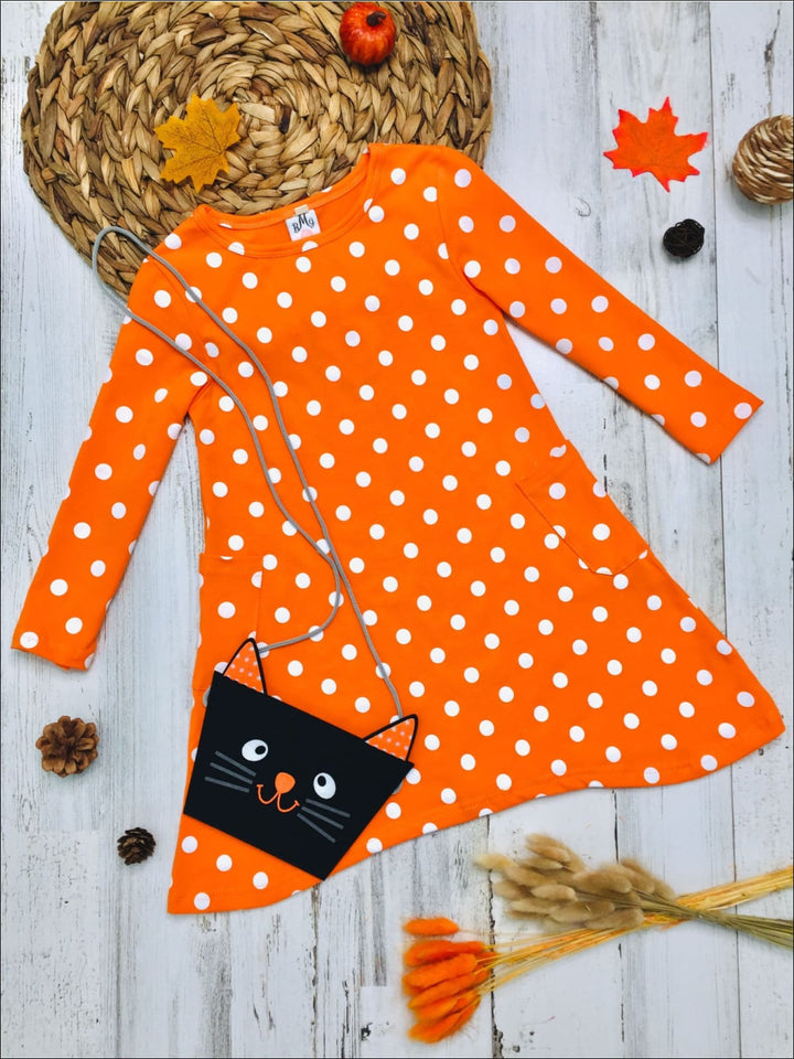 Girls Cute Fall Outfit | Polka Dot Dress & Purse Set - Mia Belle Girls