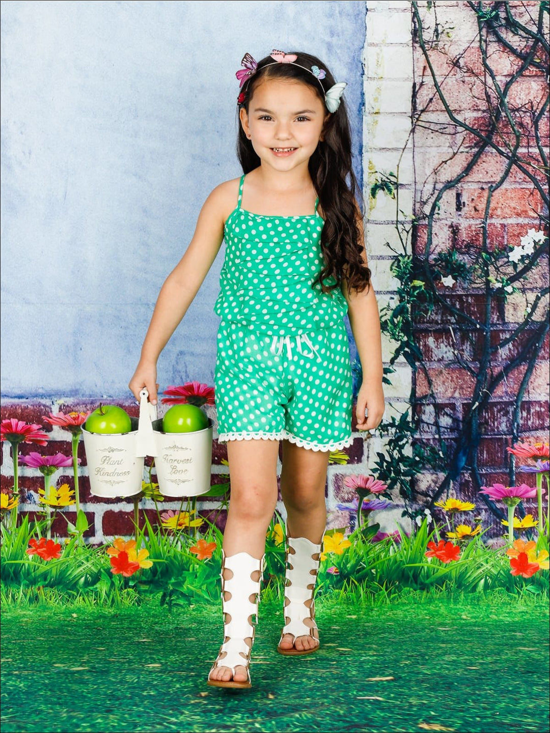 Toddler Spring Outfits | Girls Polka Dot Cascading Ruffle Romper