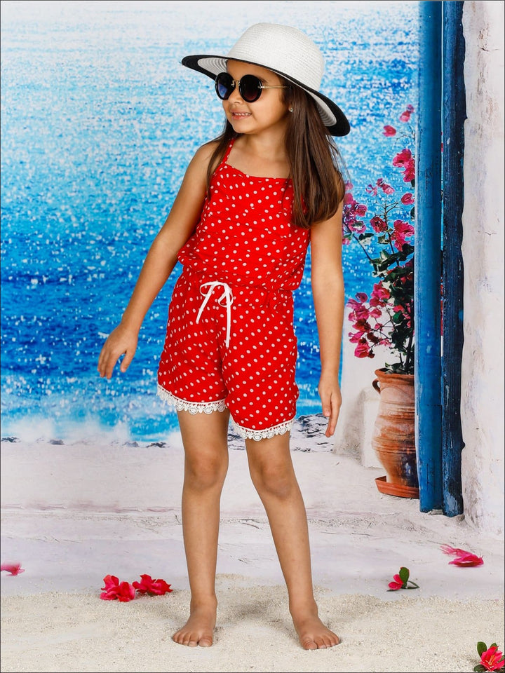 Toddler Spring Outfits | Girls Polka Dot Cascading Ruffle Romper