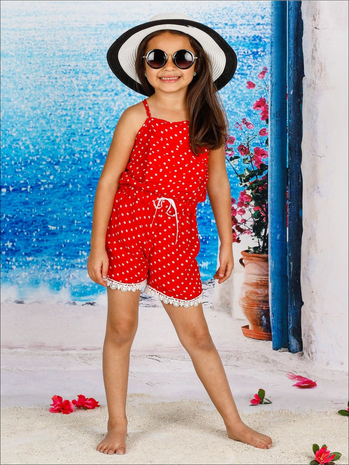 Toddler Spring Outfits | Girls Polka Dot Cascading Ruffle Romper