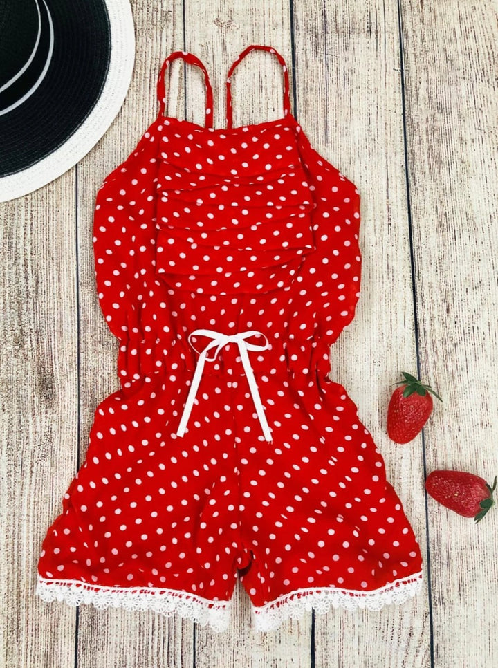 Toddler Spring Outfits | Girls Polka Dot Cascading Ruffle Romper