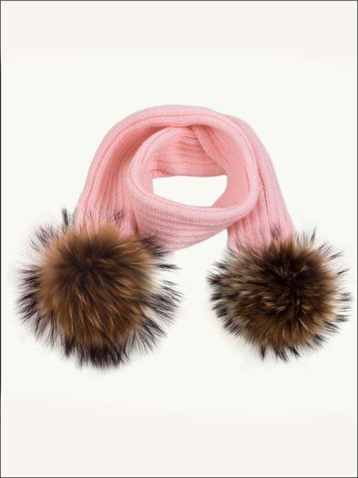 Girls Pom Pom Knitted Hat and Scarf - Girls Hats