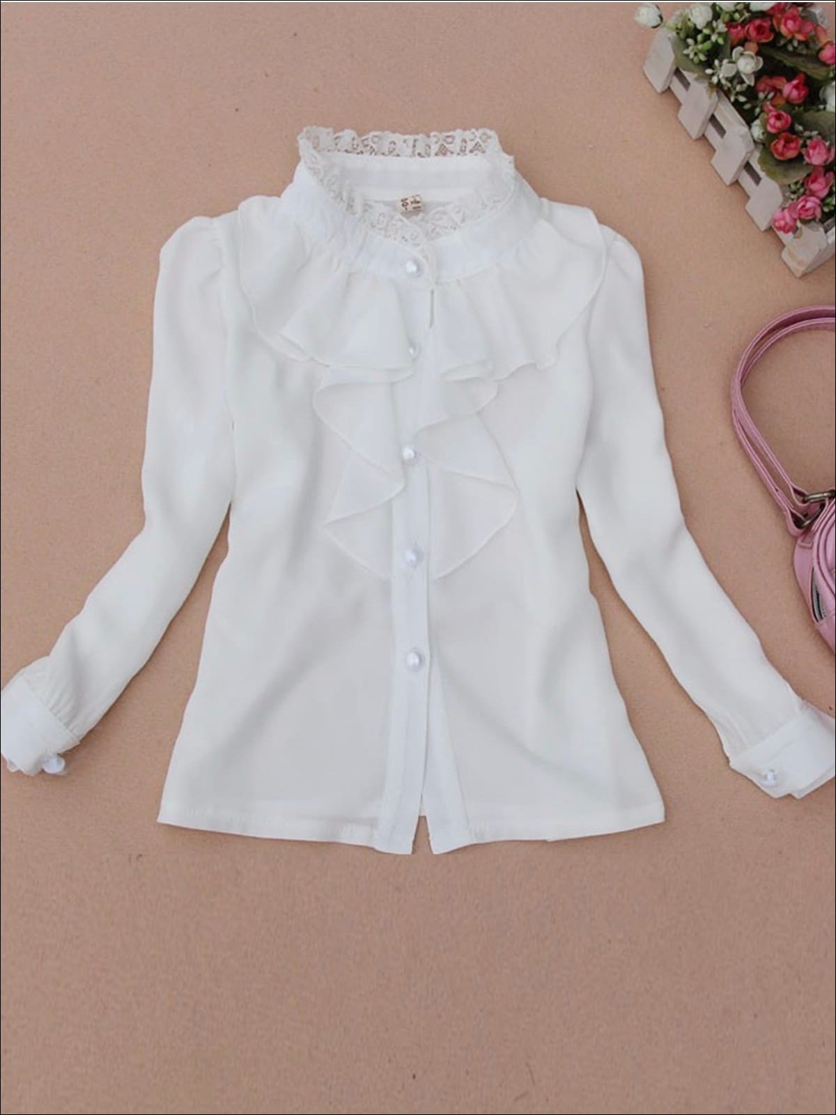 Preppy Chic Tops Lace Trim Chiffon Ruffle Blouse Mia Belle Girls