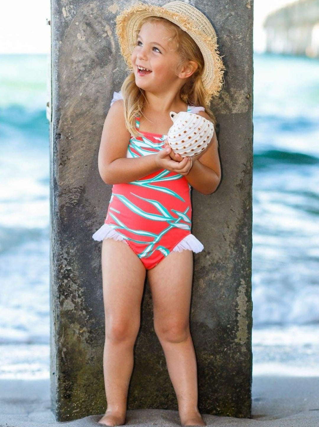 Kids Swimsuits | Girls Flutter Sleeve Side Ruffles One-Piece Swimsuit