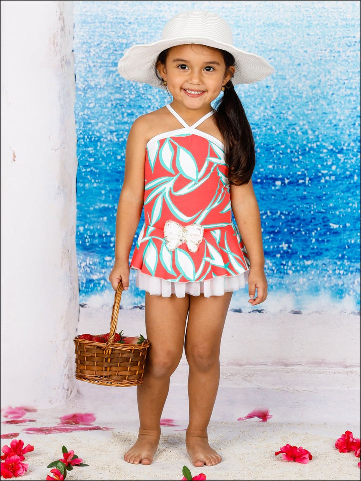 Kids Swimsuits | Girls Peplum Top & Shorts Bottom Two Piece Swimsuit