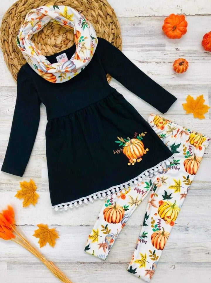 Cute Outfits For Girls | Fall Pumpkin Tunic, Legging & Scarf Set