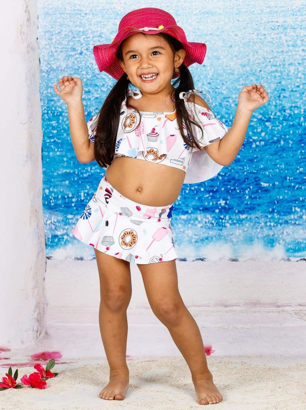 Kids Swimsuits | Little Girls Cold Shoulder Ruffled Two Piece Swimsuit