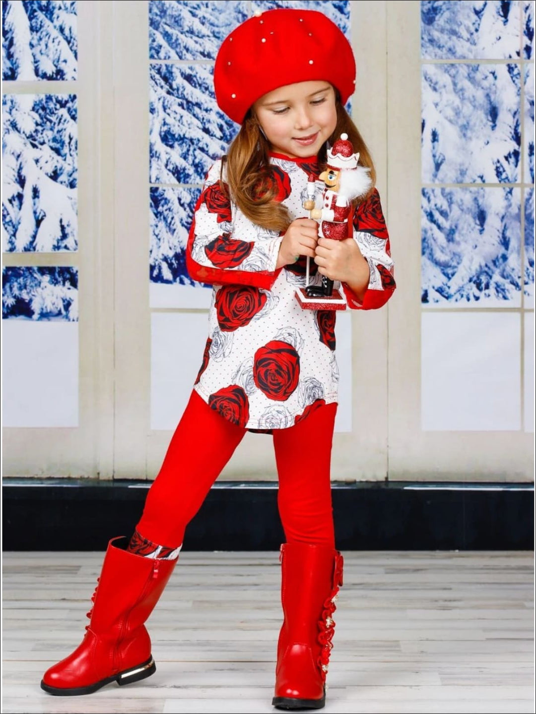 Kids Valentine's Clothes | Rose Print Lace Top & Matching Legging Set