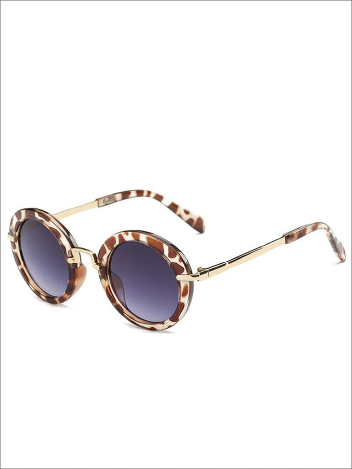 Girls Round Retro Sunglasses - Animal Print / One - Girls Sunglasses