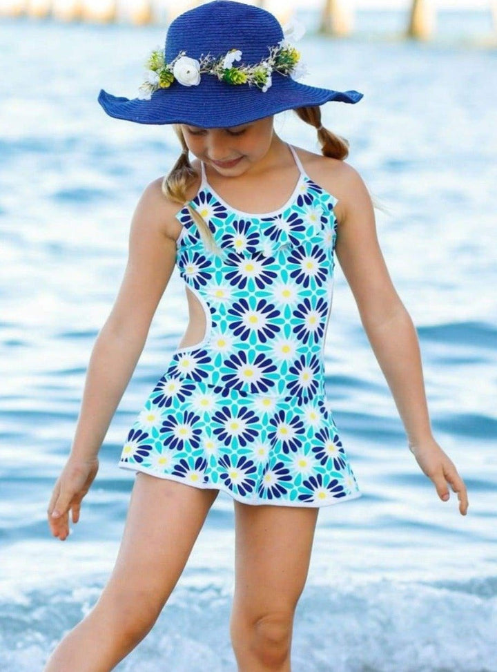 Kids Swimsuits | Girls Ruffled Side Cutout Skirted One Piece Swimsuit