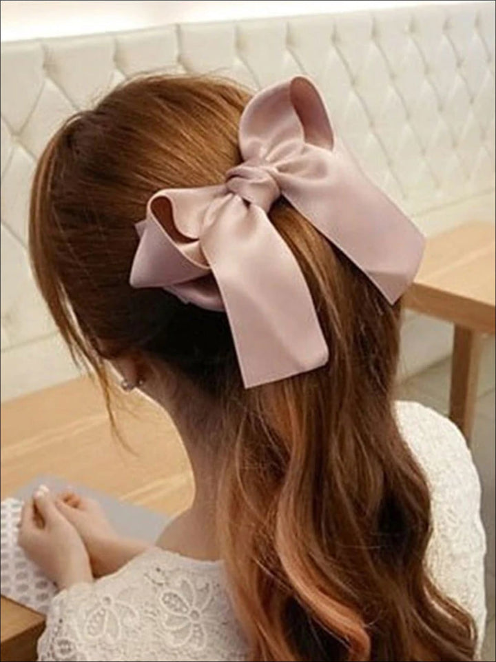 Girls Satin Large Bow Hair Clip - Hair Accessories