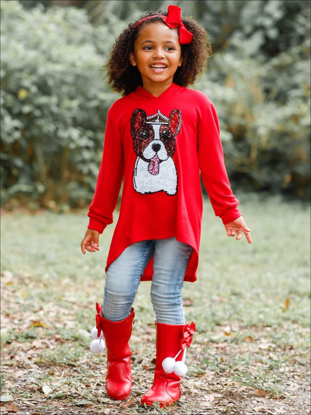 Cozy Winter Tops | Girls Sequin Animal Graphic Hi-Lo Hoodie Sweater