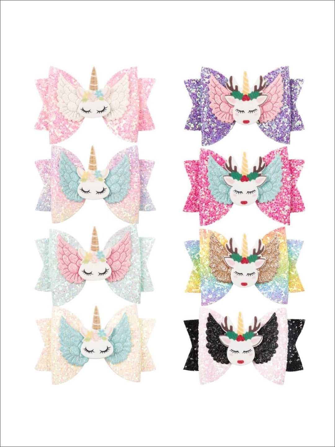 Girls Shiny Glitter Elk Unicorn Hair Bow - Hair Accessories