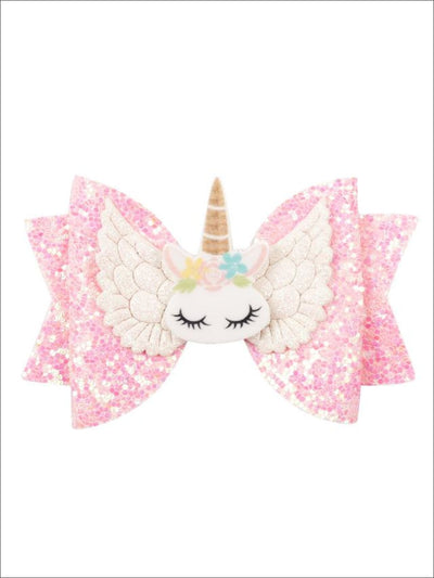 Girls Shiny Glitter Elk Unicorn Hair Bow – Mia Belle Girls