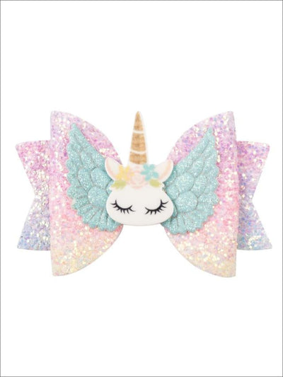 Girls Shiny Glitter Elk Unicorn Hair Bow – Mia Belle Girls