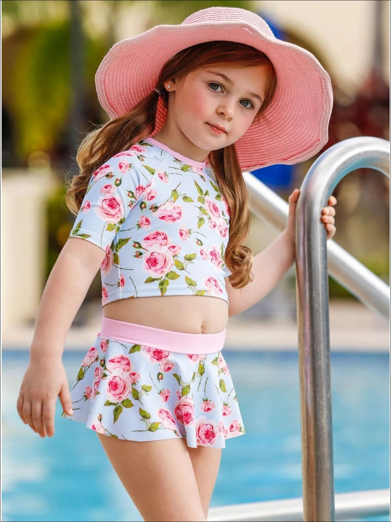 Girls Skirted Rash Guard Floral Two Piece Swimsuit Mia Belle Girls