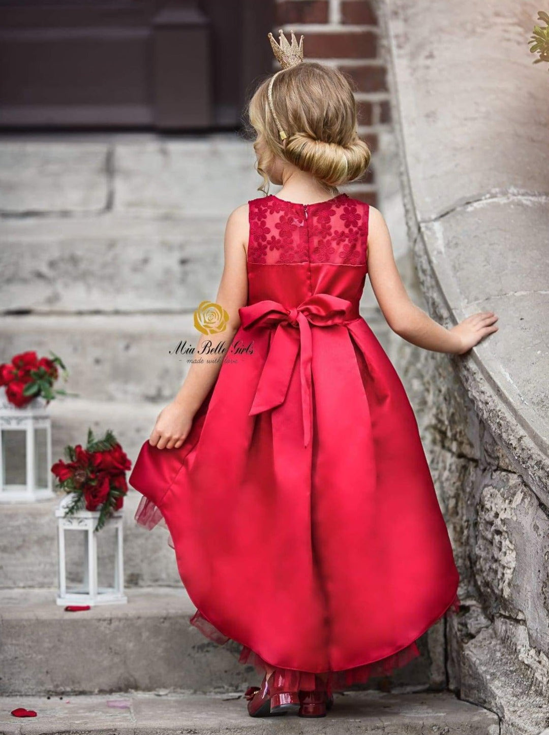 Girls Party Dresses | Beaded Collar Embroidered Satin Hi-Lo Dress