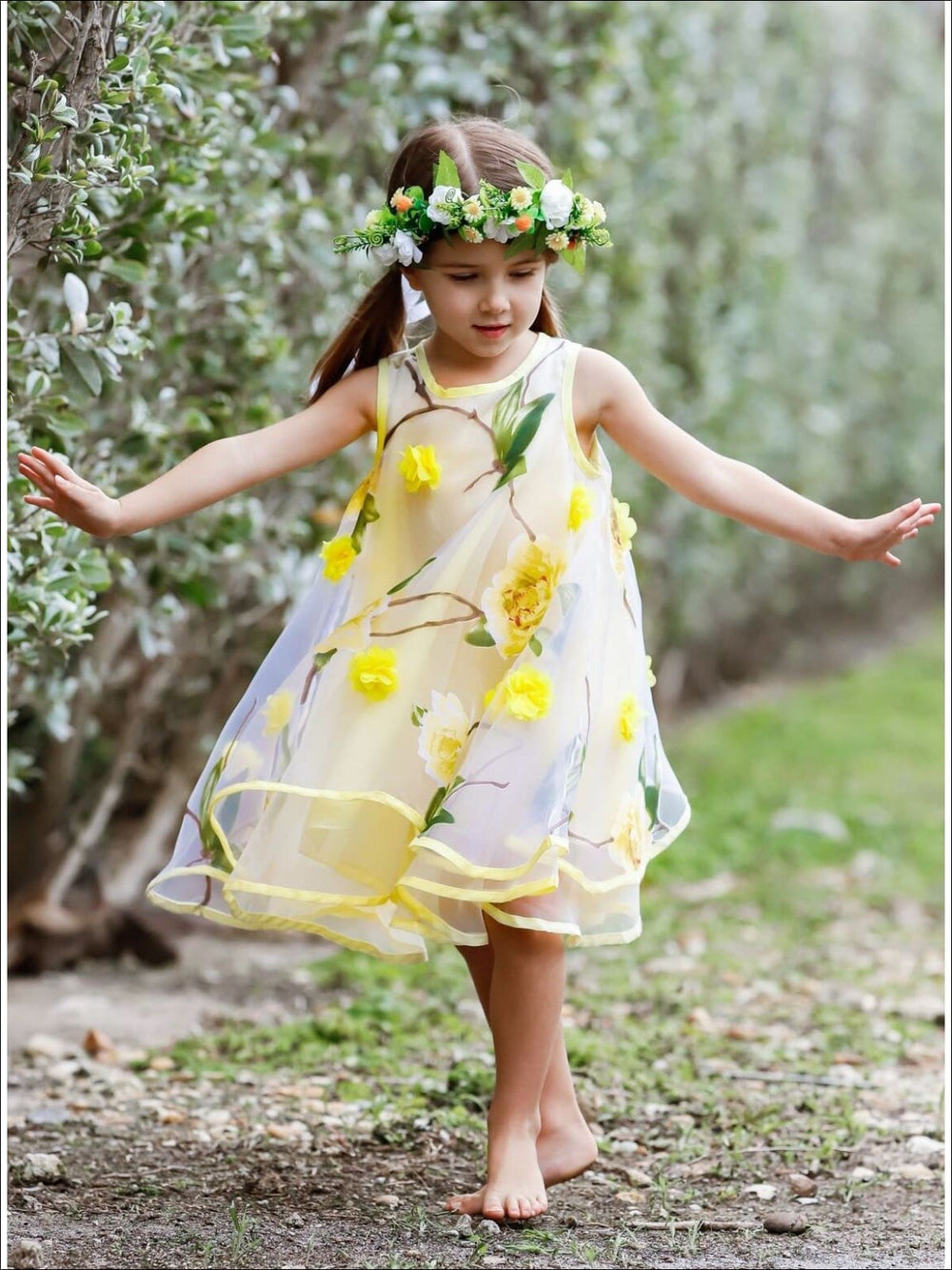 Girls Sleeveless Flower Mesh Lace Dress - Girls Spring Dressy Dress