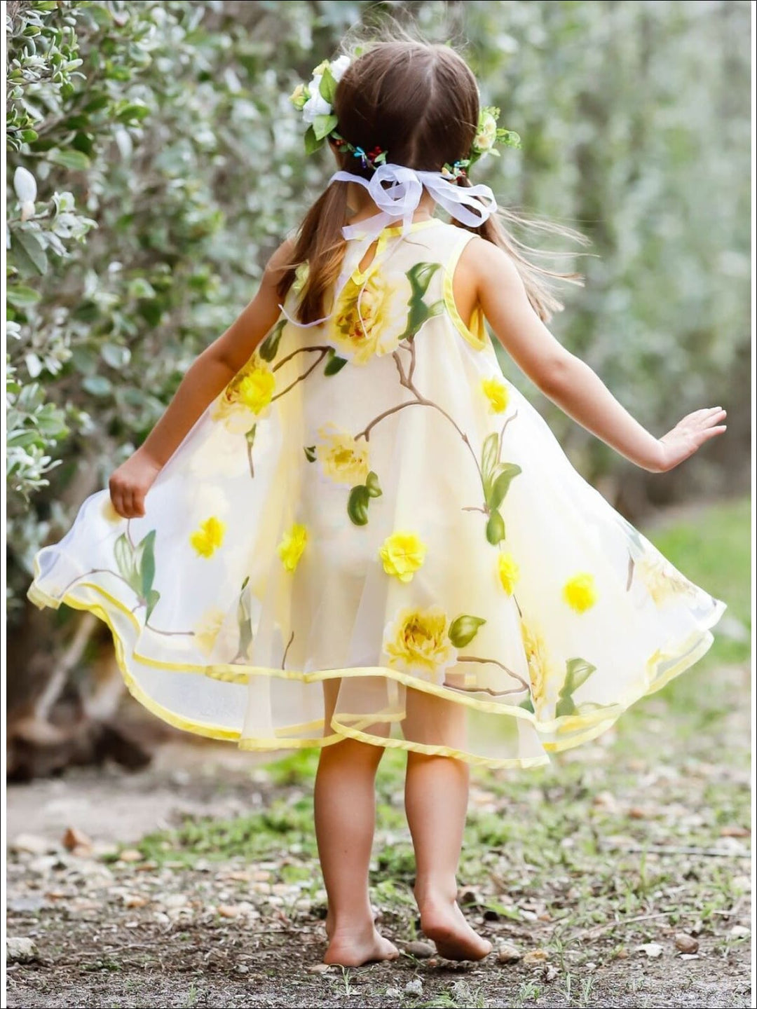 Girls Sleeveless Flower Mesh Lace Dress - Girls Spring Dressy Dress