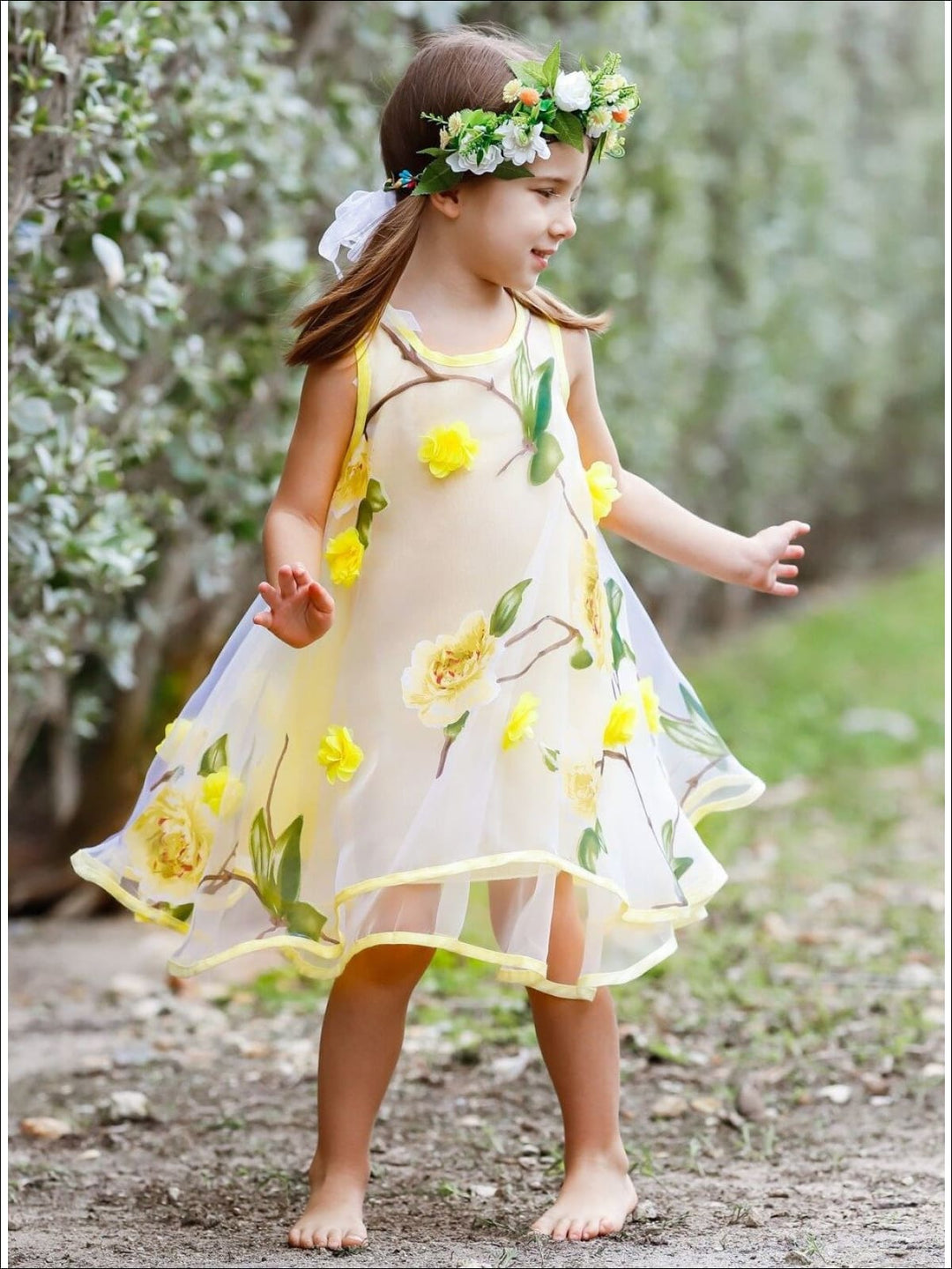 Girls Sleeveless Flower Mesh Lace Dress - Girls Spring Dressy Dress