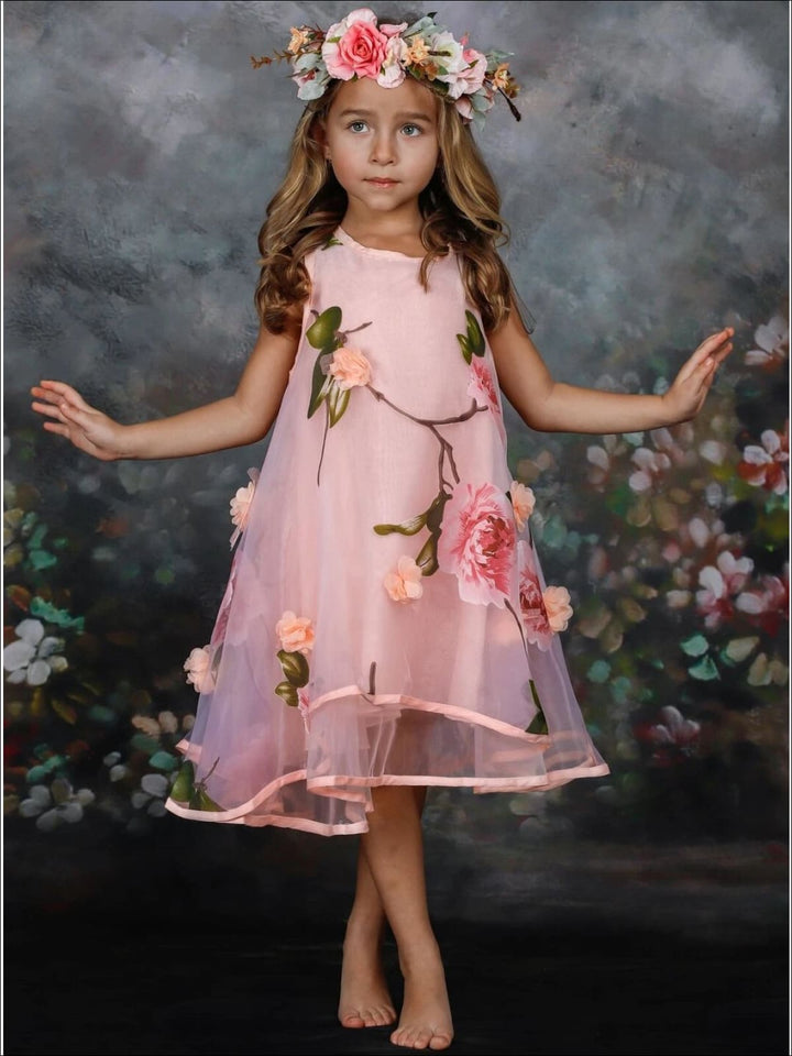 Girls Sleeveless Flower Mesh Lace Dress - Girls Spring Dressy Dress