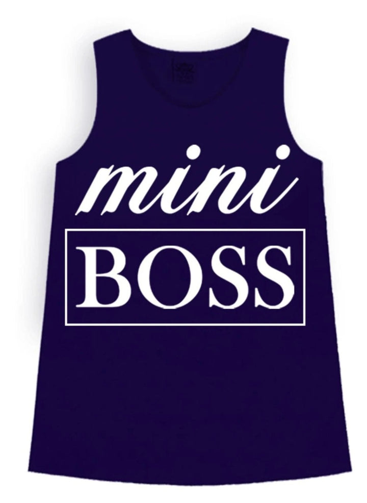 Girls Cute Tops | Navy Mini Boss Graphic Tank Top - Mia Belle Girls