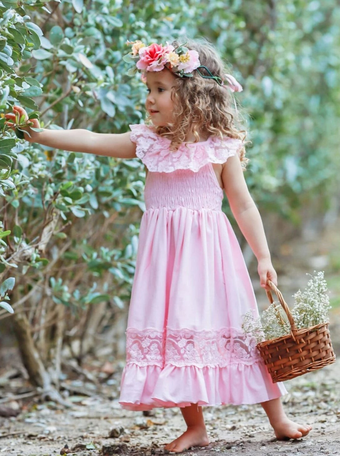 Cute Toddler Outfit | Girls Spring Smocked Lace Ruffled Maxi Dress 