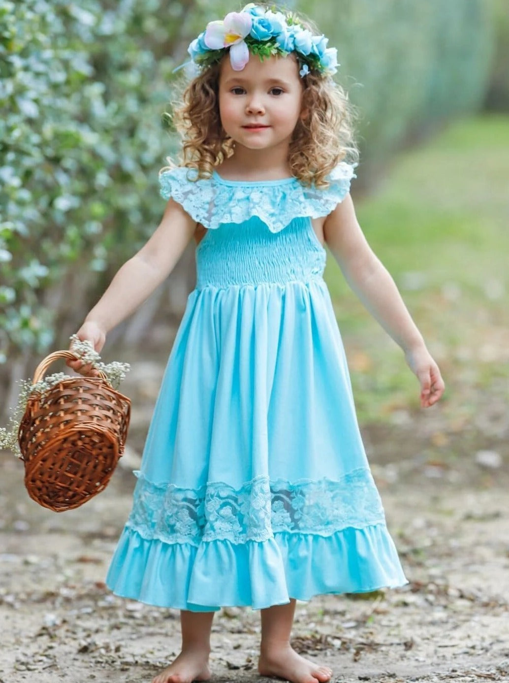 Cute Toddler Outfit | Girls Spring Smocked Lace Ruffled Maxi Dress 