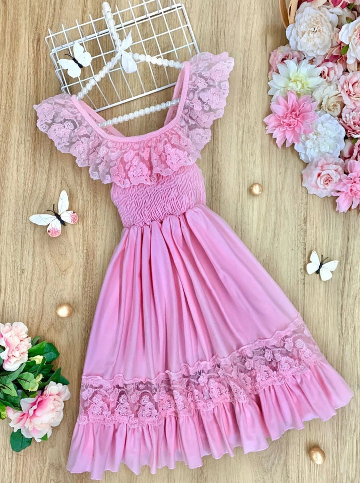 Cute Toddler Outfit | Girls Spring Smocked Lace Ruffled Maxi Dress 