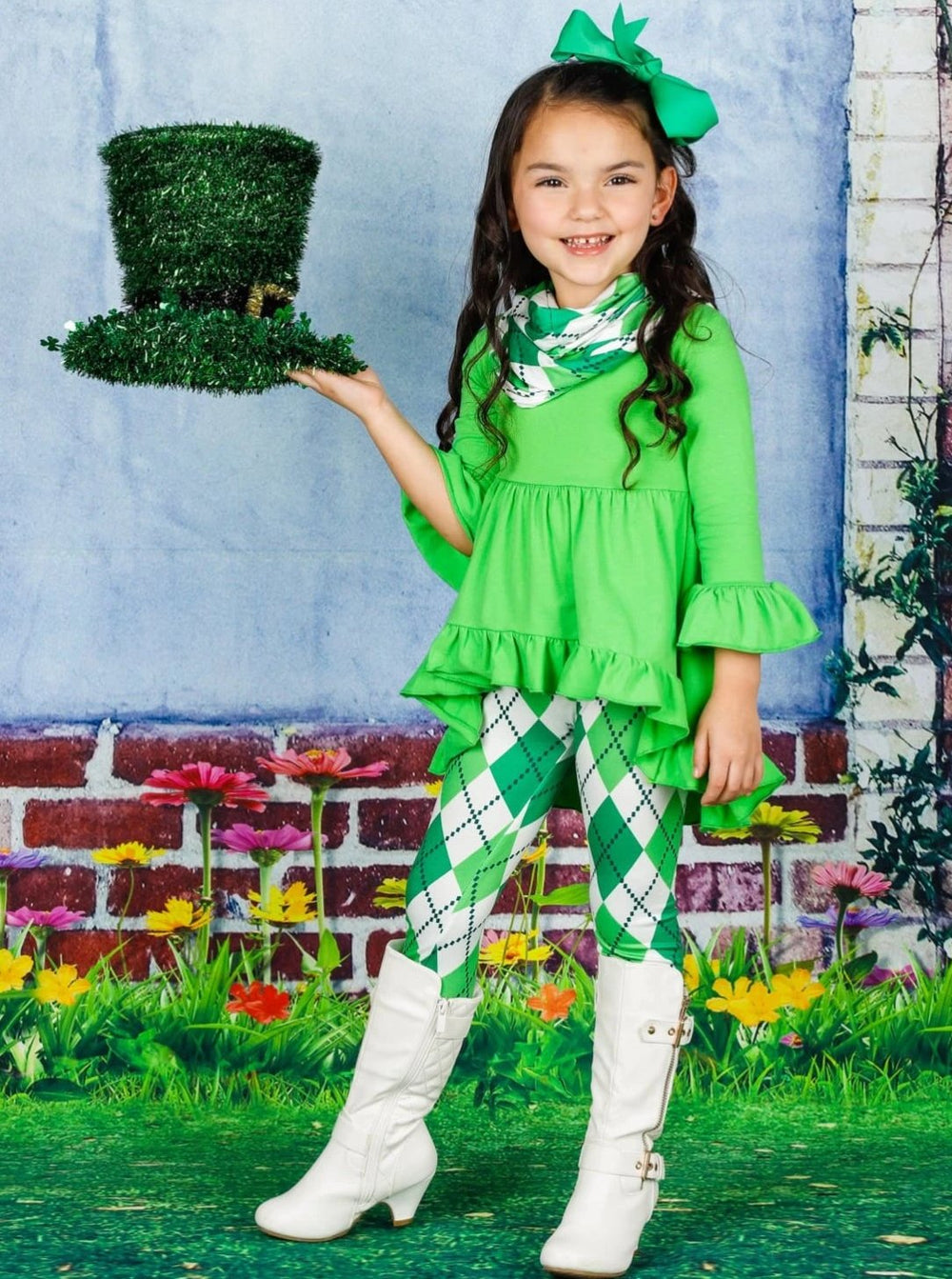 Mia Belle Girls St. Patrick's Day Tunic, Scarf And Legging Set