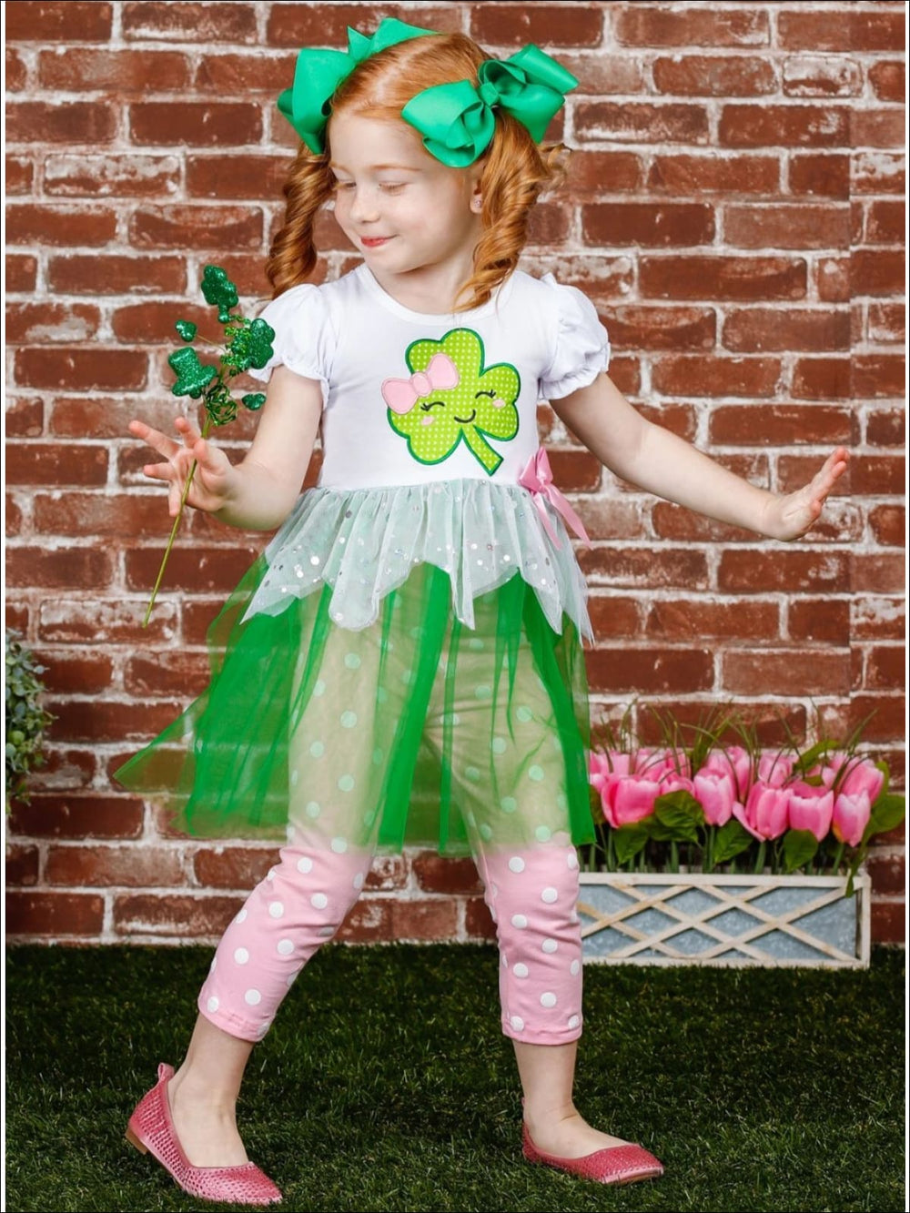 Mia Belle Girls St. Patrick's Day Tutu Tunic And Polka Dot Legging Set