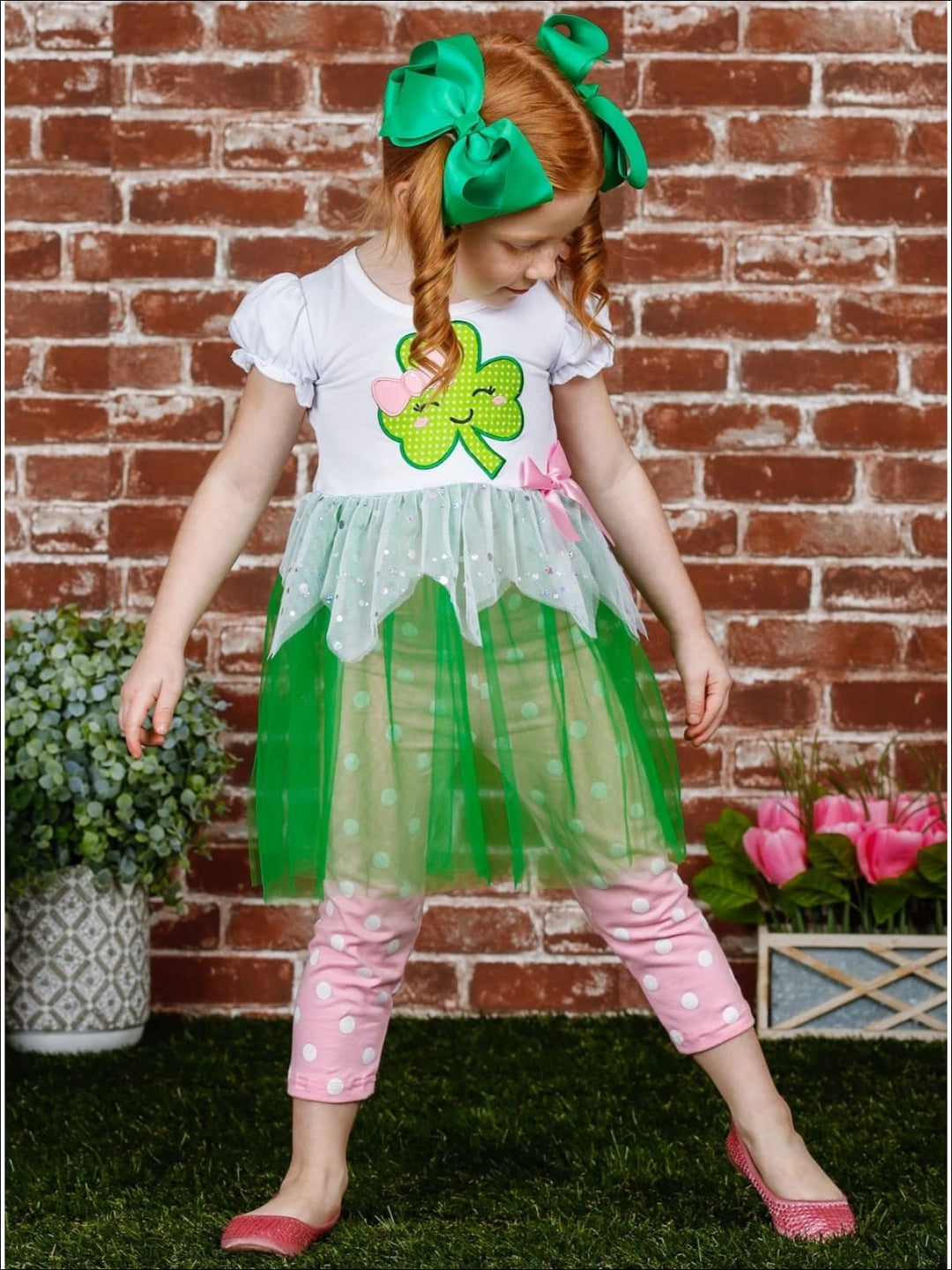 Mia Belle Girls St. Patrick's Day Tutu Tunic And Polka Dot Legging Set