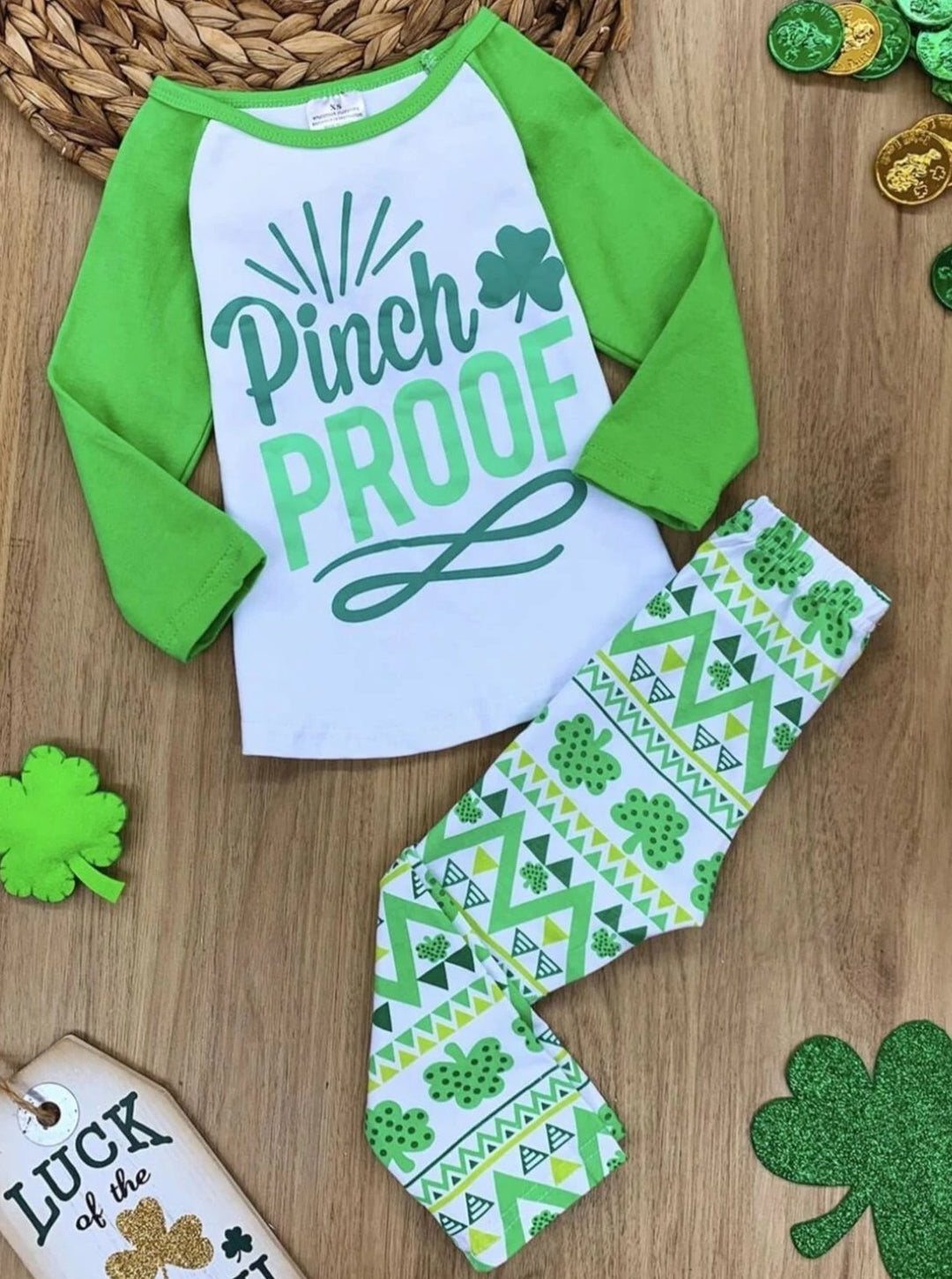 St. Patrick's Day Clothes | Pinch Proof Clover Print Legging Set