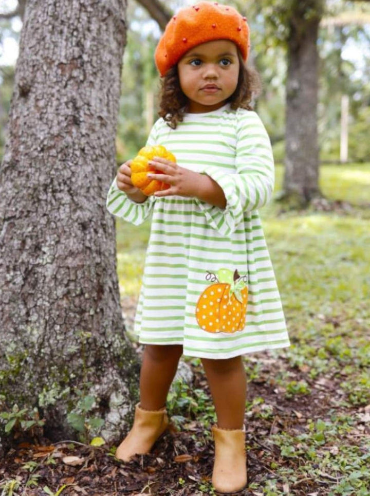 Girls Fall Dresses | Striped Polka Dot Pumpkin Dress  Mia Belle Girls