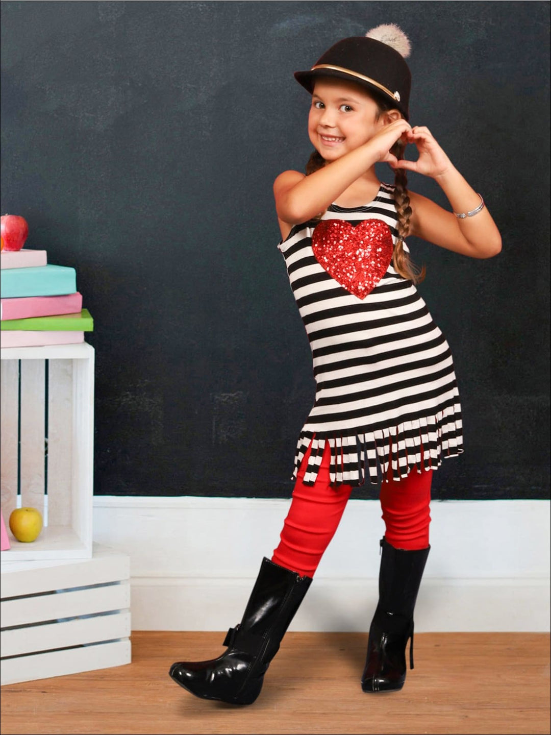 Girls Striped Sequin Applique Fringe Top - Girls Spring Top