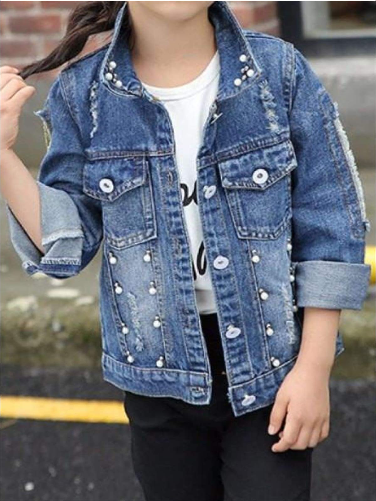 Kids Denim Clothes Sequin Butterfly Denim Jacket Mia Belle Girls Blue 6Y